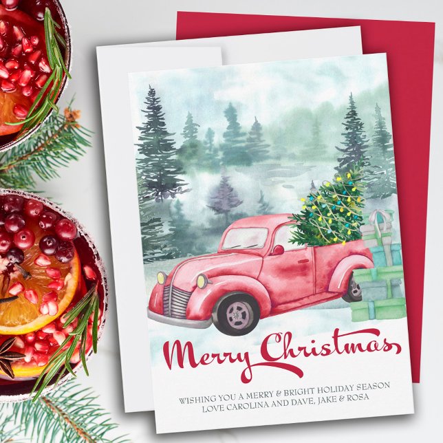 Feliz Navidad Bosque y Camión Rojo Vintage (Subido por el creador)