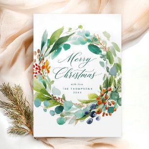 Feliz Navidad Botánico Acuarela