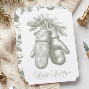 Feliz Navidad Botánico de Invierno Verde Vintage