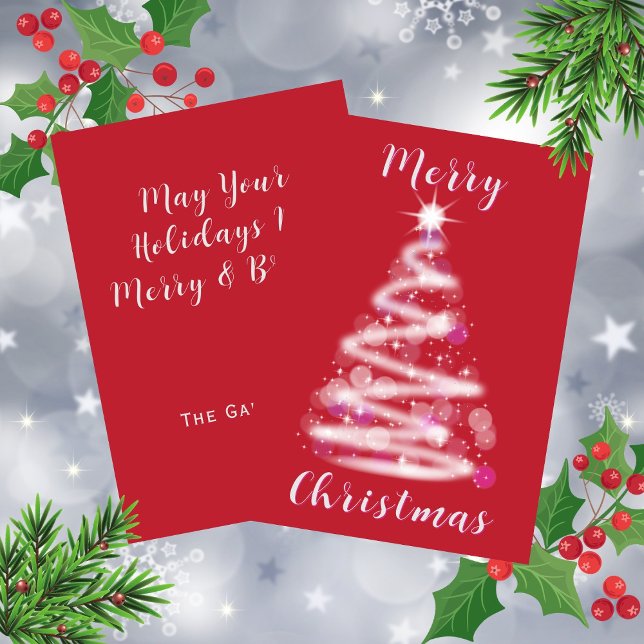 Feliz Navidad brillante árbol de navidad rojo (Merry Christmas Glowing Christmas Tree Red Holiday Card)