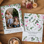 Feliz Navidad Brillante Arco Botánico Rosa 1 Foto<br><div class="desc">Esta colección cuenta con flores color agua rosa brillante,  bayas y vegetación de invierno con tipografía moderna y elegante,  con un patrón botánico de invierno.</div>