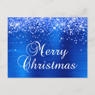 Feliz Navidad Brillante Azul Real de Hoja