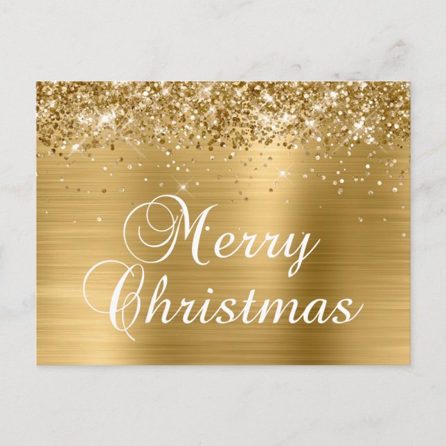 Feliz Navidad Brillante Hoja de Oro (Anverso)