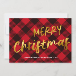 Feliz Navidad Búfalo Cuadros Rojos y Hoja de Oro