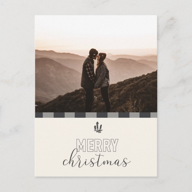 Feliz Navidad Buffalo Plaid Gris Guardar la Fecha (Anverso)