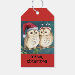 FELIZ NAVIDAD BÚHOS EN UNA RAMA Etiqueta de regalo