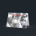 Feliz Navidad Caballo en Nieve - Spanish Christmas<br><div class="desc">SPANISH LANGUAGE VERSION! (En español, espanol, o lengua española.) Beautiful Western equine theme photography. Christmas and winter holidays card. Blank inside for your religious or secular personalized greeting. Frosted branches of a pine tree are covered in white snow and silver ice. Looking through the branches, you see a brown horse...</div>