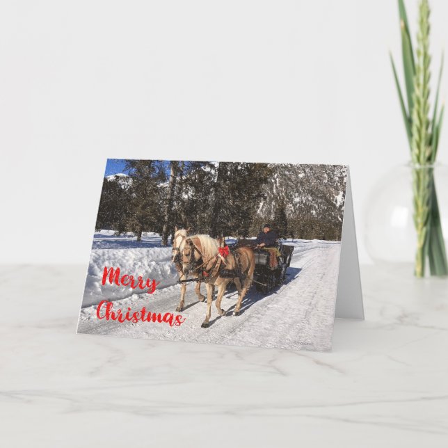 Feliz Navidad Caballos Sled Nieve Rústica De Invie (Anverso)