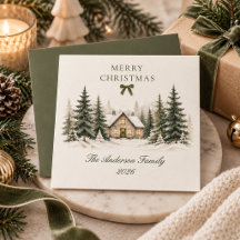 Feliz Navidad Cabaña de Invierno Verde Oliva Famil