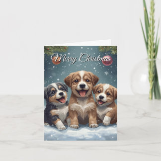 Feliz Navidad Cachorros Lindos Tarjeta de Navidad