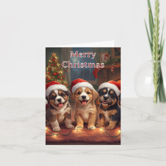 Feliz Navidad Cachorros Lindos Tarjeta de Navidad