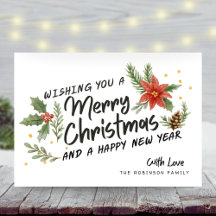 Feliz Navidad Caligrafía Botánica No Foto