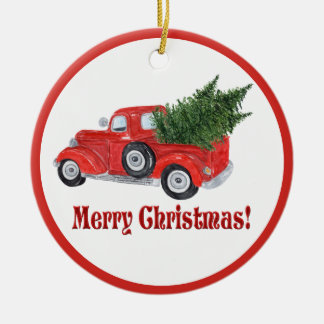 Feliz Navidad Camión Rojo y Ornamento de Árbol