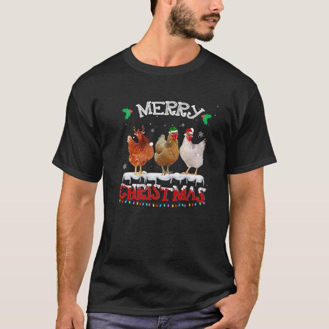 Feliz navidad Camisa de pollo Santa Hat Luces Xma (Anverso)