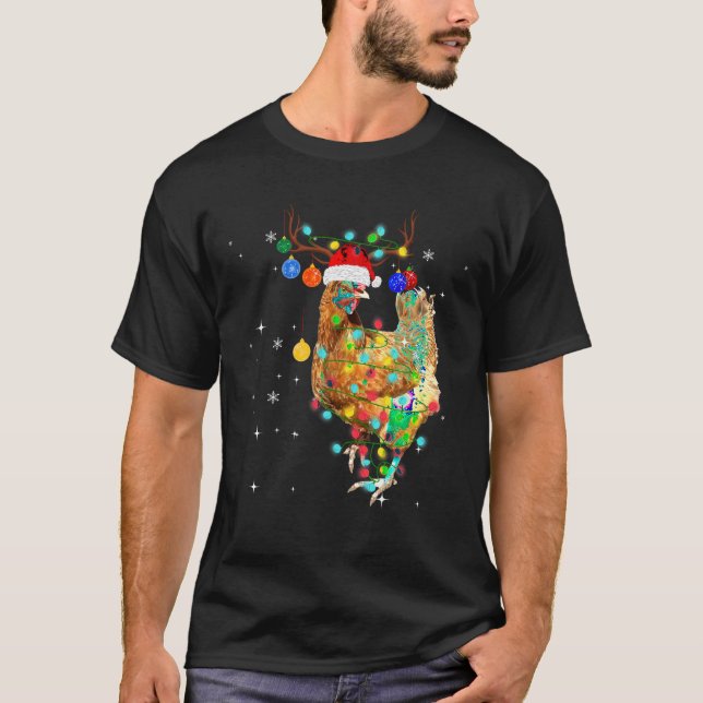 Feliz navidad Camisa de pollo Santa Hat Luces Xma (Anverso)