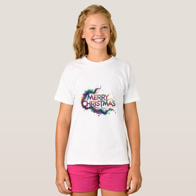 FELIZ NAVIDAD CAMISETA BÁSICA PARA NIÑAS (Anverso completo)
