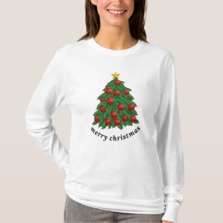 Feliz Navidad, camiseta blanca, árbol de Navidad