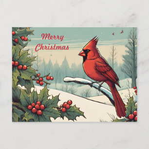 Feliz Navidad Cardenal Rojo Bird y Holly Berry