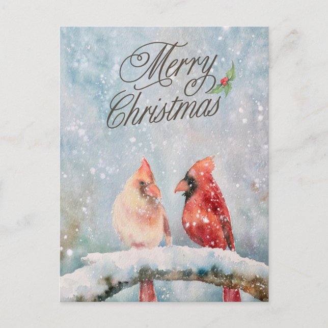 Feliz Navidad Cardenales rojos en la nieve (Anverso)
