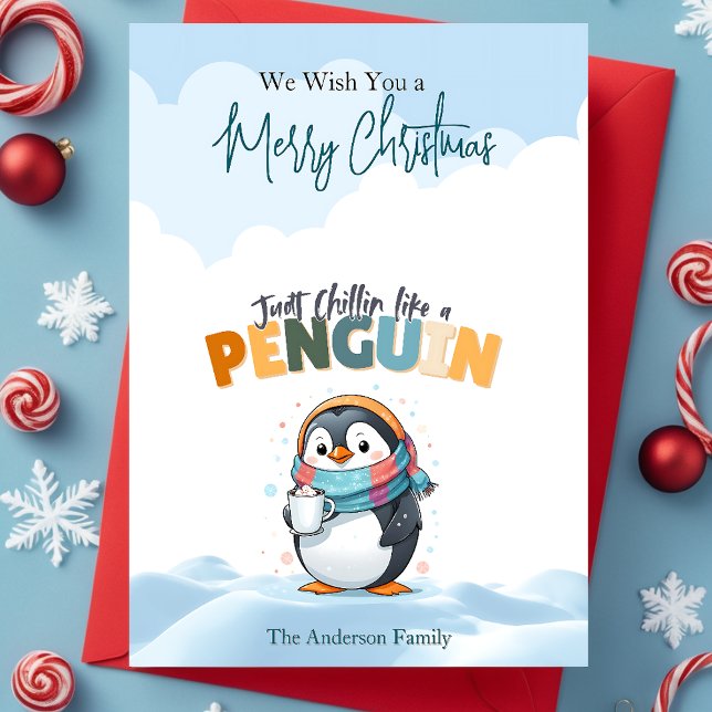 Feliz Navidad Caricatura Chillin como un pingüino (Merry Christmas Cartoonish Chillin Like a Penguin Holiday Card)
