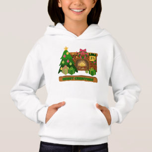 Feliz Navidad cerca de la chimenea de fuego árbol 