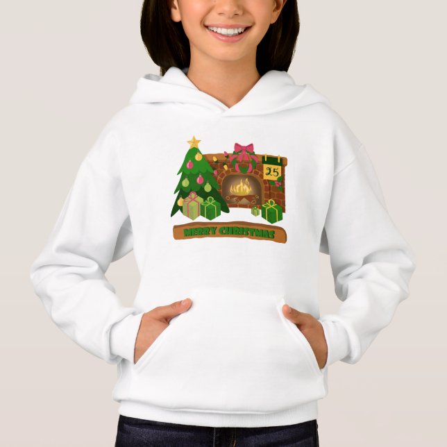 Feliz Navidad cerca de la chimenea de fuego árbol  (Anverso)