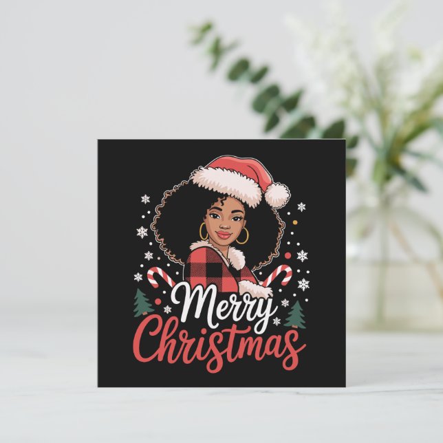 Feliz Navidad Chica africano negro Santa Hat Xmas (Anverso de pie)