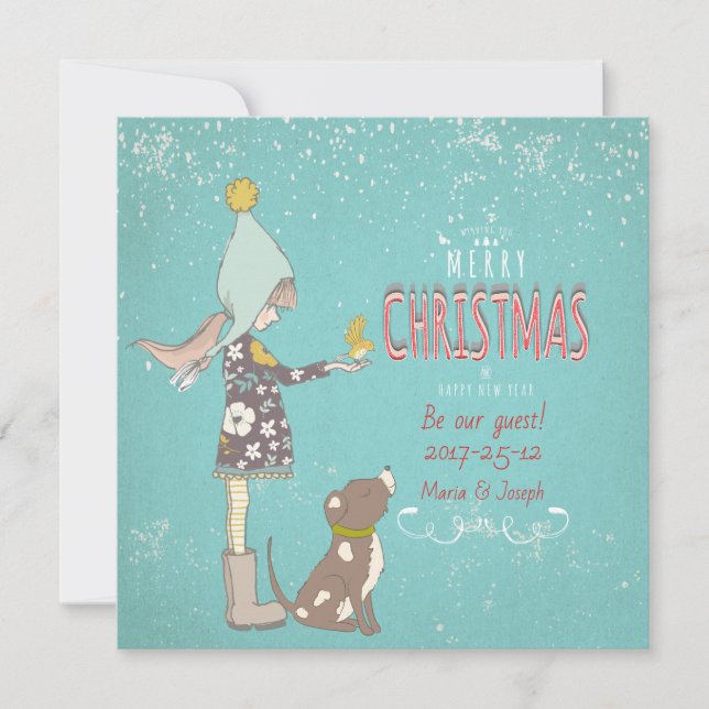 Feliz Navidad - Chica de Navidad Perro editable Te (Anverso)