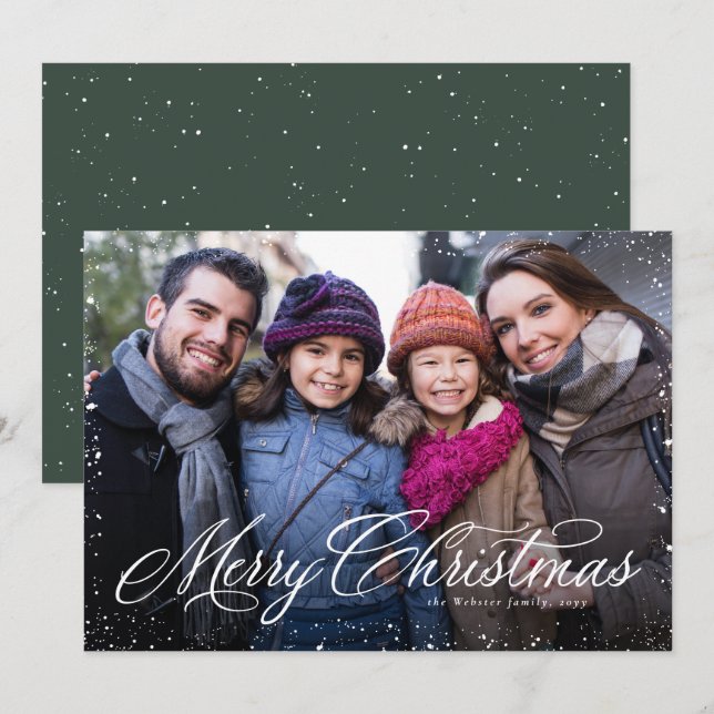 Feliz Navidad clásico de una foto verde (Anverso / Reverso)