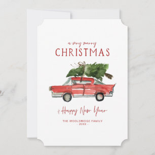 Feliz Navidad Coche Rojo Acuarela