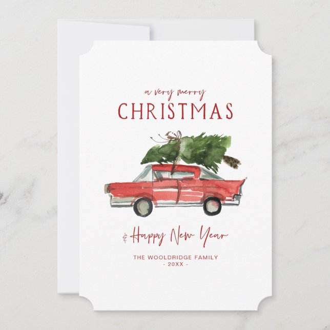 Feliz Navidad | Coche Rojo Acuarela (Anverso)