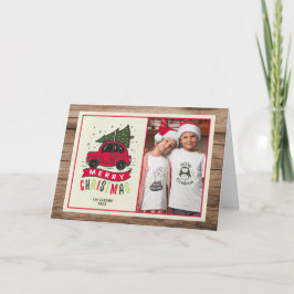 Feliz Navidad Coche Rojo Foto De Madera Rústica