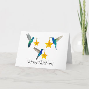 Feliz Navidad Colibríes y Estrellas Tarjeta Navide