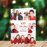 Feliz Navidad Collage de fotos moderno rojo plegad<br><div class="desc">Esta bonita y moderna tarjeta plegada de Feliz Navidad cuenta con un diseño moderno de 5 fotos familiares sobre un fondo blanco con tipografía roja. Esta hermosa tarjeta fotográfica de vacaciones muestra tu propio collage de fotografías que rodea tu mensaje y nombre familiar en verde.</div>