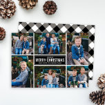 Feliz Navidad Collage de fotos negro con escúfalo<br><div class="desc">La tarjeta de Navidades de estilo sencillo y moderno cuenta con seis (6) fotos,  un saludo personalizado de vacaciones y un moderno patrón de manto negro y blanco de búfalo en la parte trasera. Crédito de las fotos: Sunbeam Photography www.facebook.com/SunbeamPhotography</div>