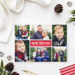 Feliz Navidad Collage de fotos rojo moderno<br><div class="desc">La tarjeta de Navidades de estilo sencillo y moderno cuenta con seis (6) fotos,  un saludo personalizado de vacaciones y elegantes rayas en la parte trasera. Colores: rojo y blanco de vacaciones</div>