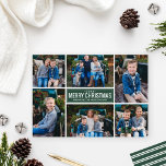 Feliz Navidad Collage de fotos Verde Forestal Mode<br><div class="desc">Moderna tarjeta navideña de Collage de fotos verde navideña. La tarjeta de Navidades de estilo sencillo y moderno incluye seis (6) fotos,  un saludo personalizado de vacaciones y elegantes rayas en la parte trasera. Colores: verde y blanco del bosque oscuro</div>