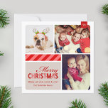 Feliz Navidad Collage de fotos Vintage Rojo<br><div class="desc">Enviar Navidades a la familia y amigos con esta simple tarjeta de vacaciones cuadrada de moda. La tarjeta estriada festiva incluye tres fotos para mostrar tus fotos favoritas.</div>