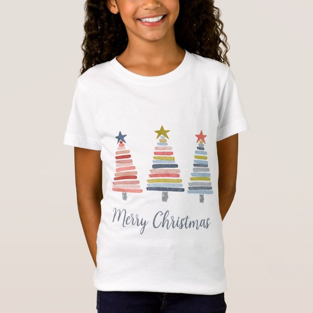 Feliz Navidad Coloridos árboles apilados camiseta (Anverso)
