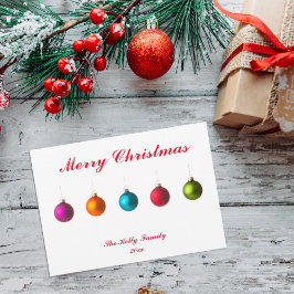 Feliz Navidad coloridos baubles con tarjeta de tex