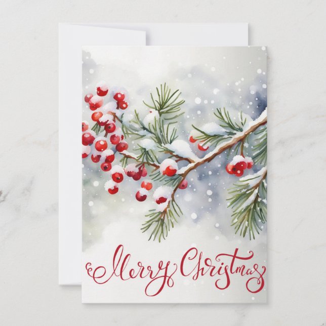 Feliz Navidad con Berries Rojos y Árbol de Pino (Anverso)