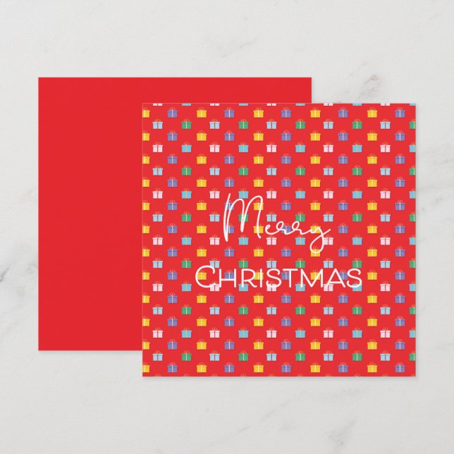Feliz Navidad con el presente rojo moderno (Anverso / Reverso)