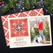 Feliz Navidad con Foto Floral Roja en Negrita