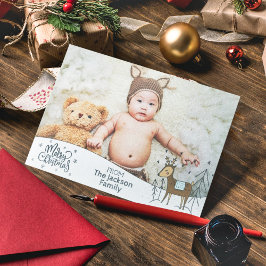Feliz Navidad con foto, marco nevado y reno