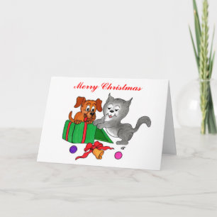 Feliz Navidad con gato y cachorro