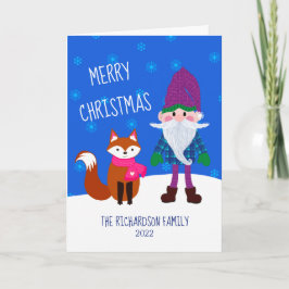 Feliz Navidad con gnomo lindo zorro copos de nieve