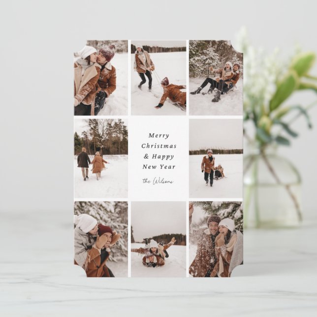 Feliz Navidad con la tarjeta de vacaciones familia (Anverso de pie)