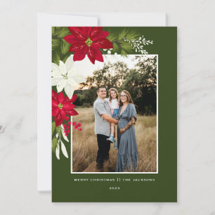 Feliz Navidad con Poinsettias Green