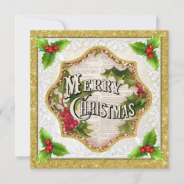 Feliz Navidad con tarjeta plana de Navidades Holly