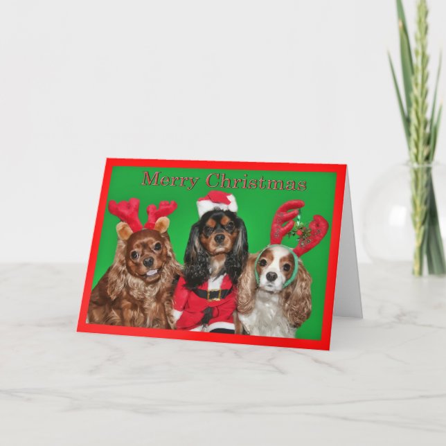 Feliz Navidad con tres King Charles Spaniels (Anverso)